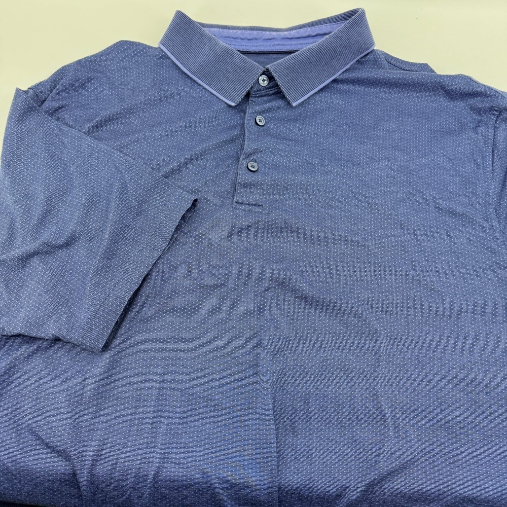 Jos A Bank Traveler Polo Shirt Mens 2X Blue Geo Print Short Sleeve